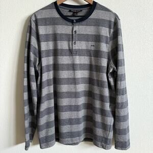 Michael Kors Gray Stripe Logo Crewneck Long Sleeve Shirt Men's Large